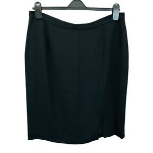 Ann May & Co Midi Skirt A-line Back Zipper Button Closure Black Vented Women 16